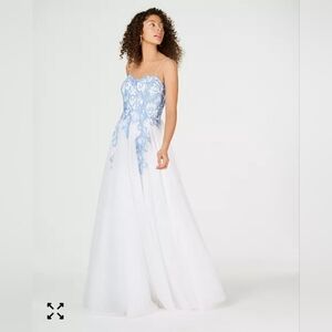 Say Yes to the Prom Juniors Light Blue Rhinestone Appliqué Ballgown Dress